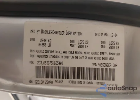 2005 Chrysler 300 Touring from USA, damaged, VIN 2C3JA53G75H625400